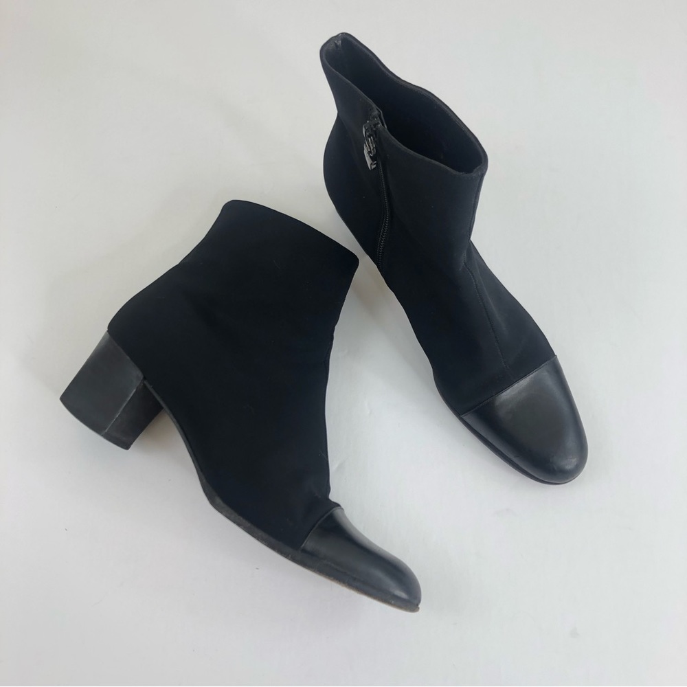 Salvatore Ferragamo Black Cap Toe Nylon Leather Booties Size US 8